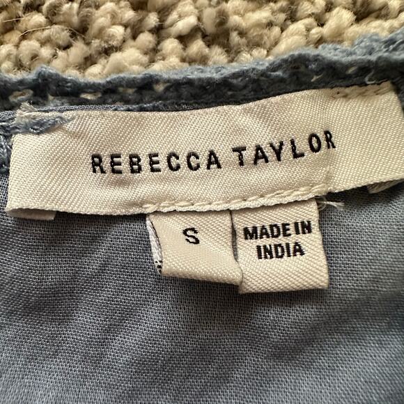 Rebecca Taylor blue short sleeve embroidered peasant top size S - Picture 6 of 11